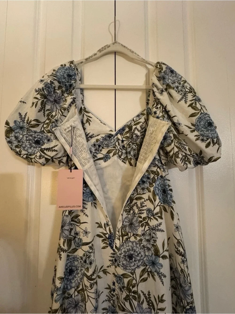 Avec Les Filles Twist Bodice Midi Dress, Blue Garden Trellis, True to Size 6